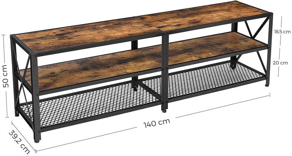 TV Stand three shelf Brown and Black 140cm