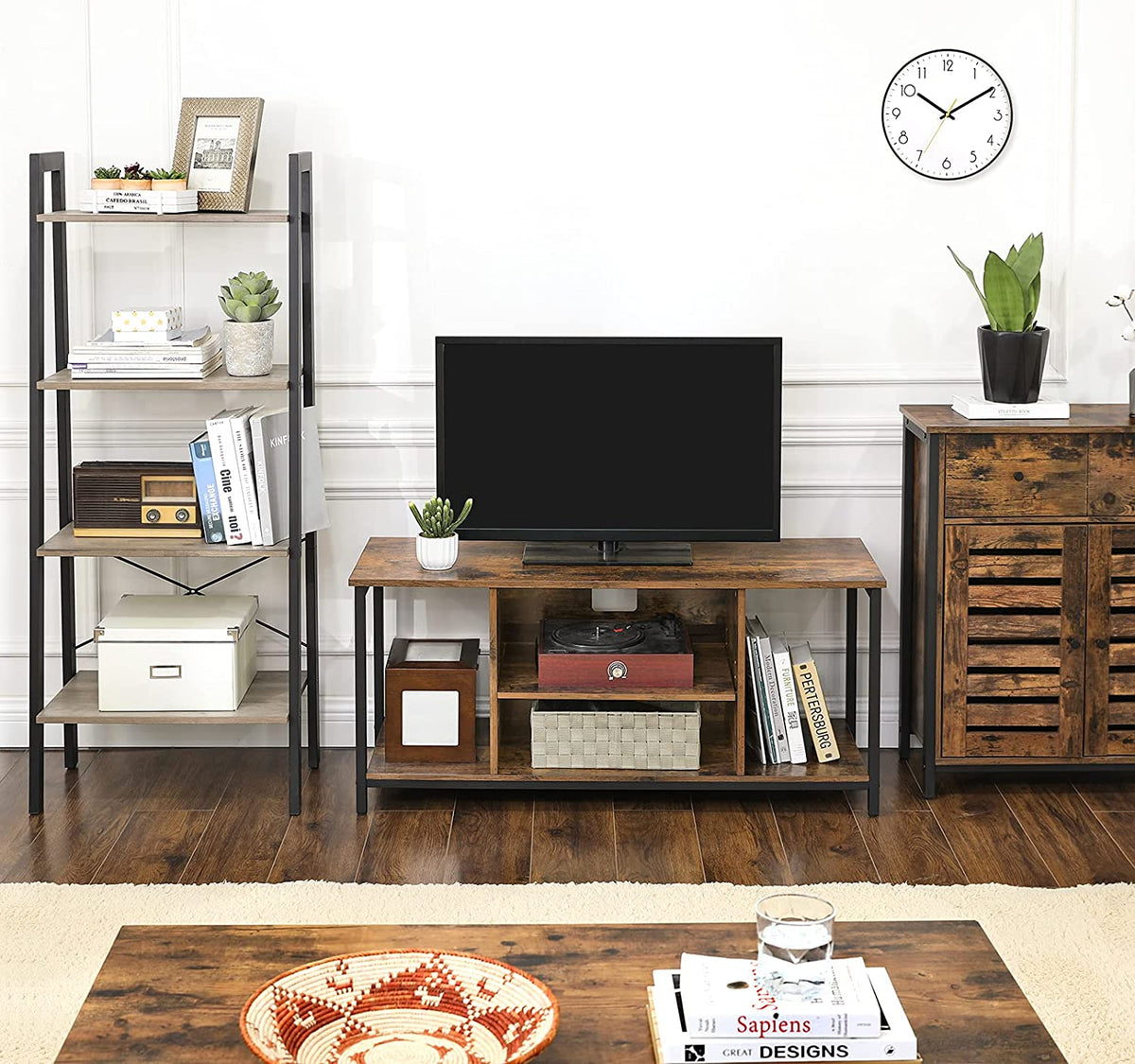 TV Console Open Storage Brown Black 110cm