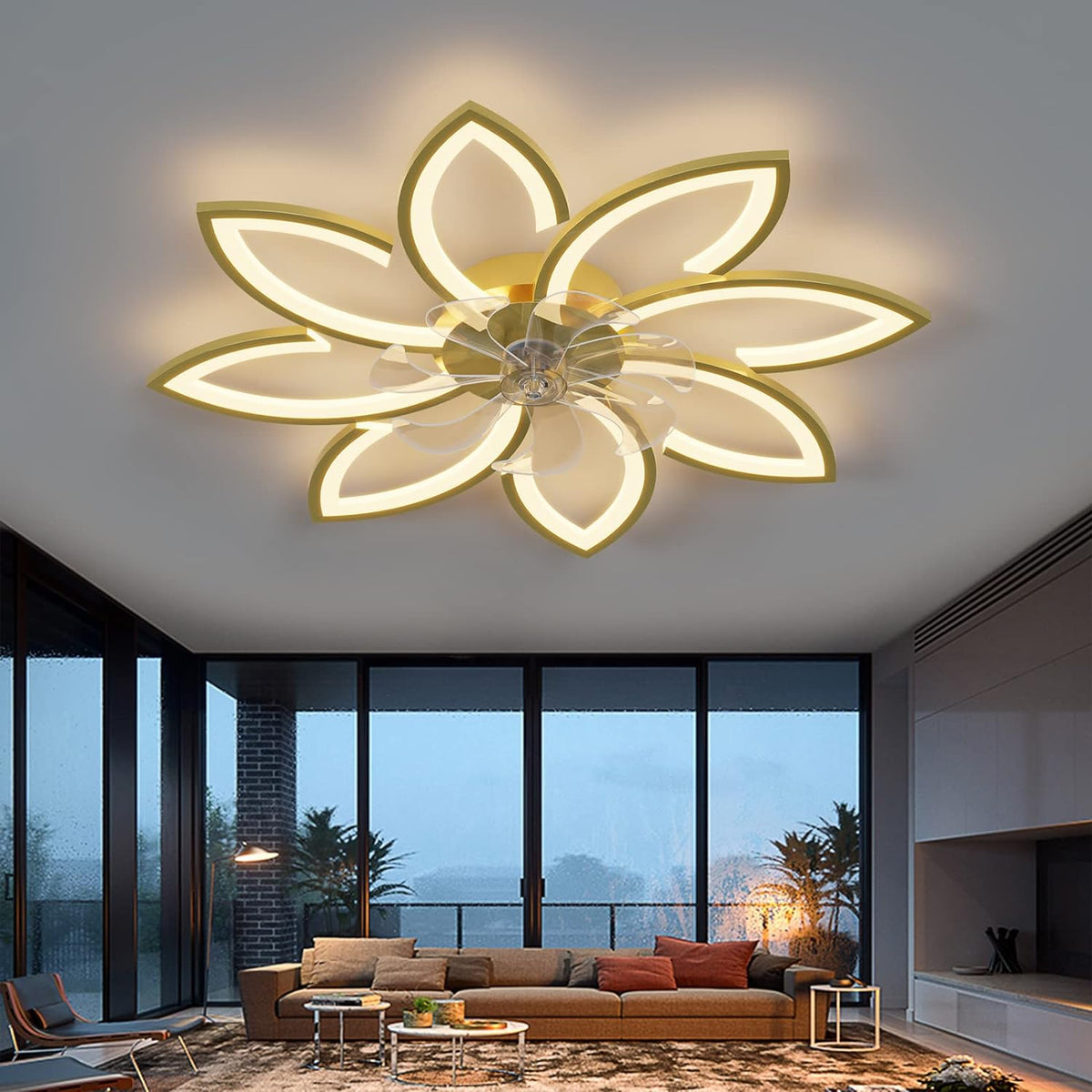 Low Profile 90cm Decorative Ceiling Fan Gold Trim