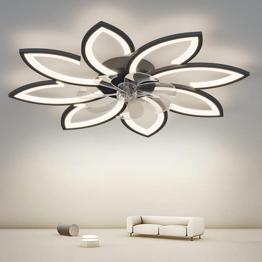 Low Profile 90cm Decorative Ceiling Fan Black Trim