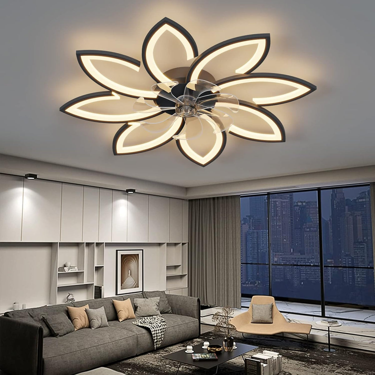 Low Profile 90cm Decorative Ceiling Fan Black Trim