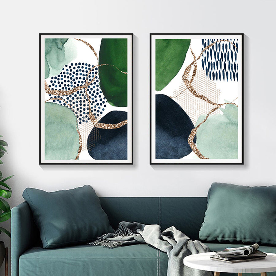 Abstract Green and Navy 60cm x 90cm