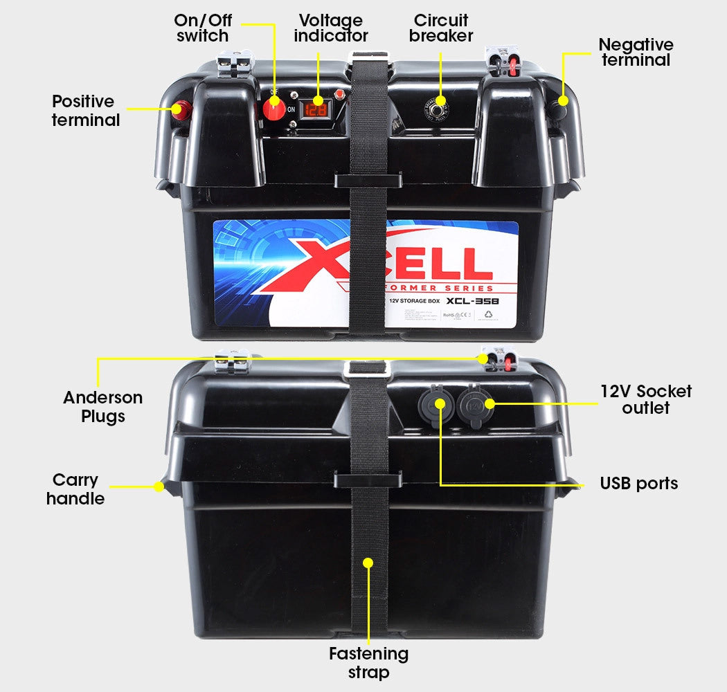 X-CELL 12V Deep Cycle Marine Battery Box