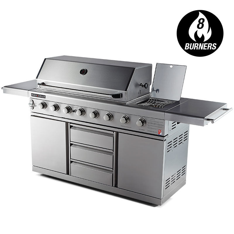 EuroGrille 8 Burner Gas BBQ Stainless Steel