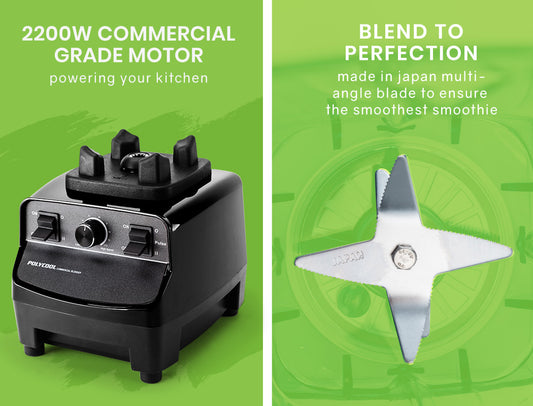 POLYCOOL 2L Blender Food Processor - 2200W Powerful Kitchen Appliance