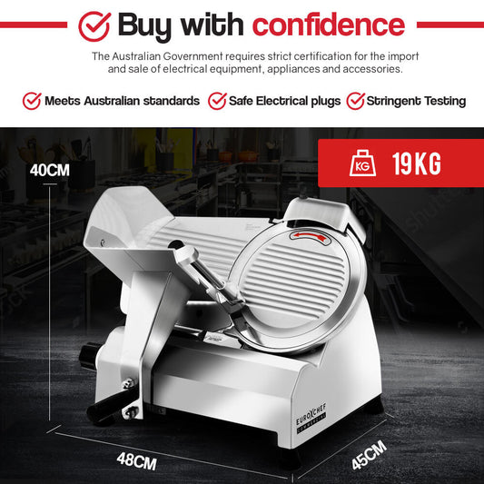 EuroChef Electric Food Slicer - 320W Stainless Steel Blade, Adjustable Thickness
