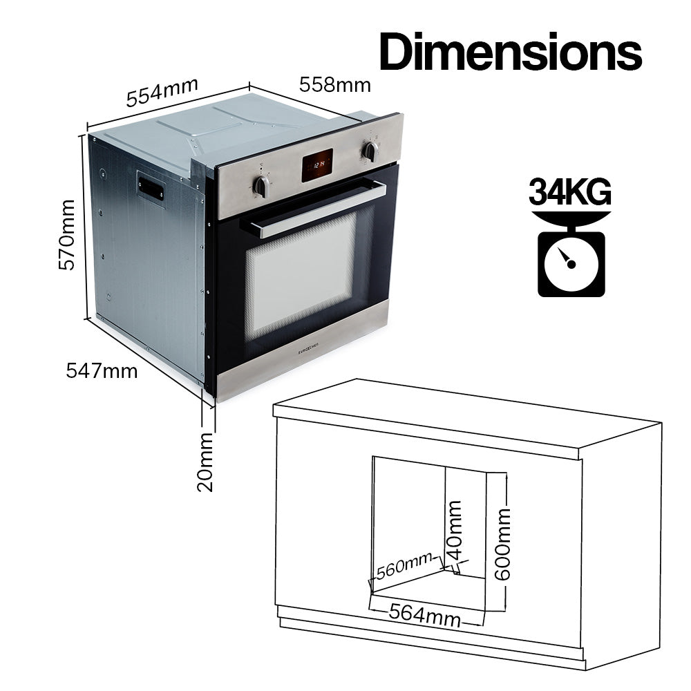 EuroChef 80L 2000w convection oven 8 function