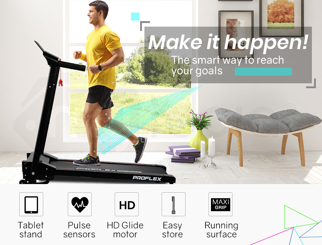 PROFLEX Treadmill Bluetooth Running Machine Small Compact Foldable Home Electric