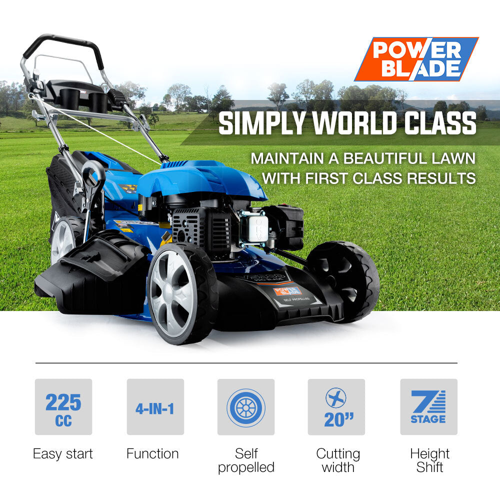 Powerblade Lawn Mower 20 225cc Petrol Self-Propelled Push Lawnmower 4-Stroke