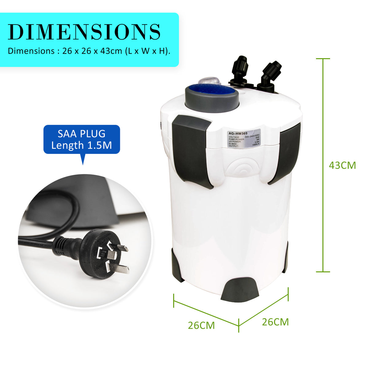 Dynamic Power Aquarium UV Light External Canister Filter 1400L/H + Media Kit