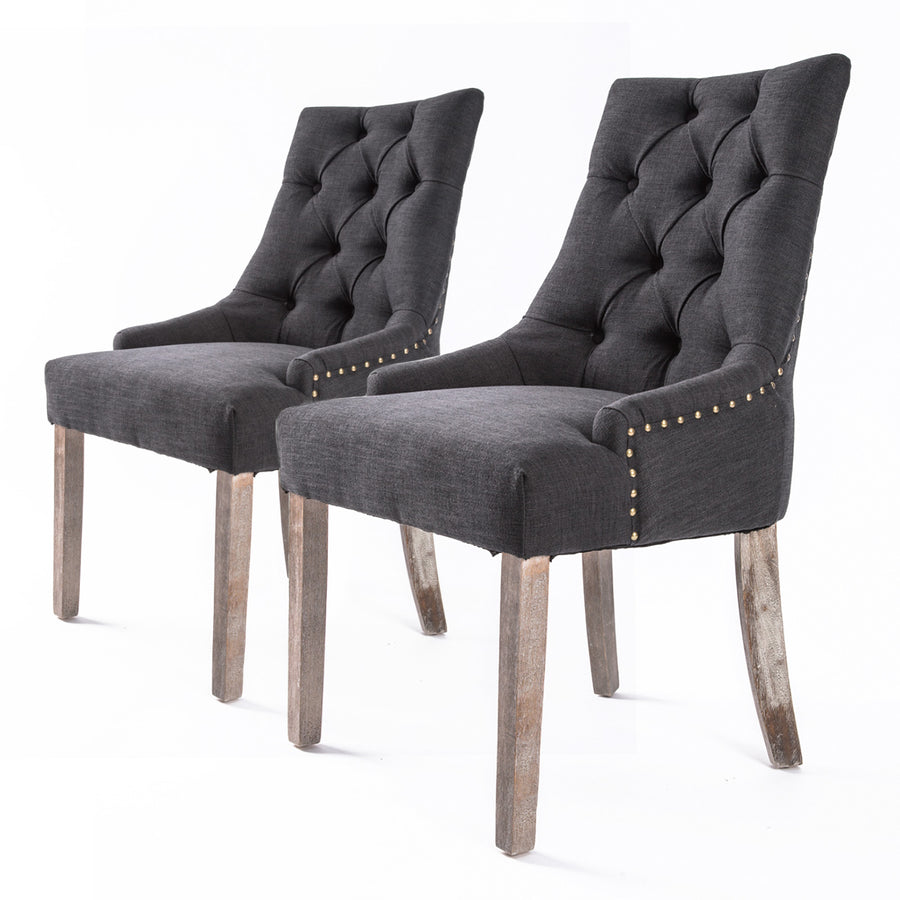 La Bella Set of 2 Provincial Style Dining Chairs Dark Grey