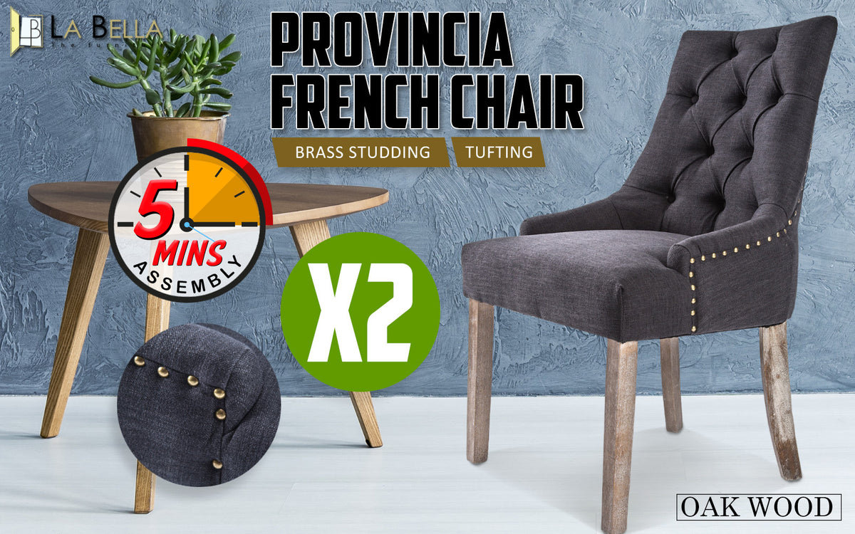 La Bella Set of 2 Provincial Style Dining Chairs Dark Grey