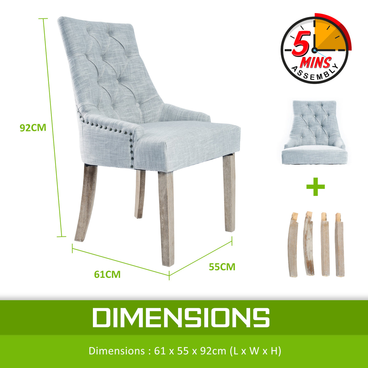 La Bella Set of 2 Provincial Style Dining Chairs Light Grey