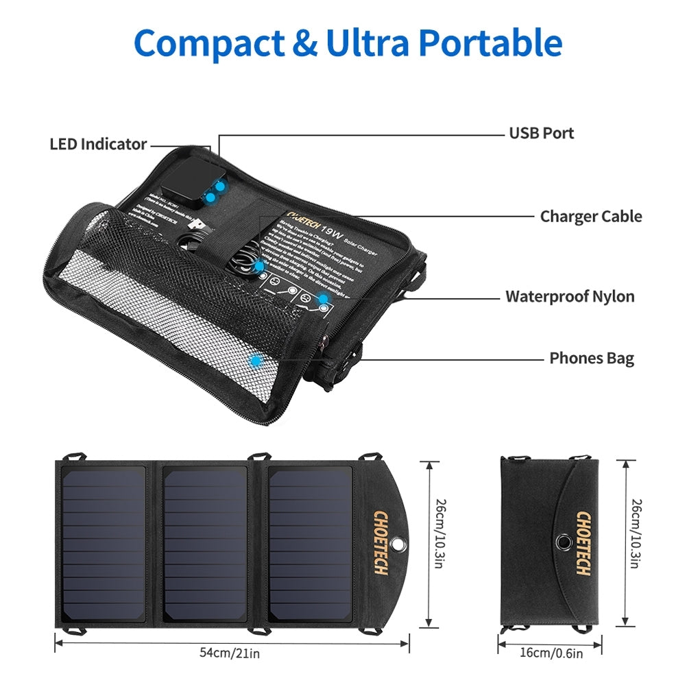 CHOETECH SC001 19W Portable Solar Panel Charger