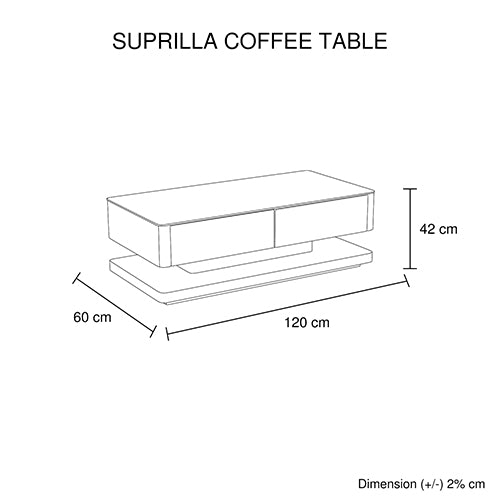 Glass Top Coffee Table 4 Drawers High Gloss