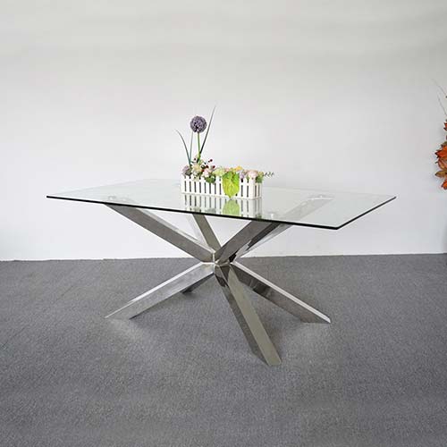 Jason Dining Table Stainless Steel Base 12mm Tempered Glass Top