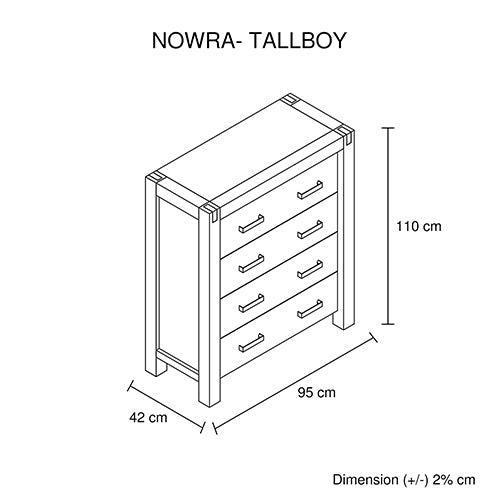 Tallboy 4 Drawers - Oak Colour