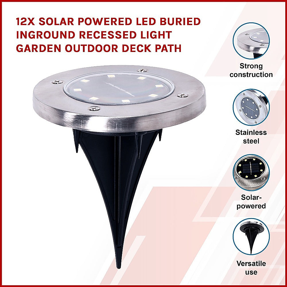 12x Solar Powered LED Outdoor Recessed Garden Light