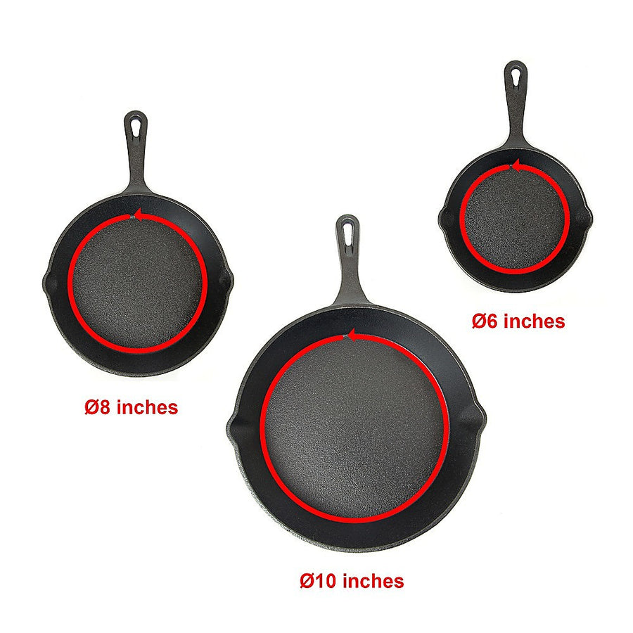 3 Piece Pre Seasoned Cast Iron Fry Pan Set