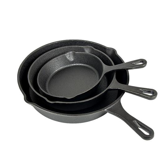 3 Piece Pre Seasoned Cast Iron Fry Pan Set