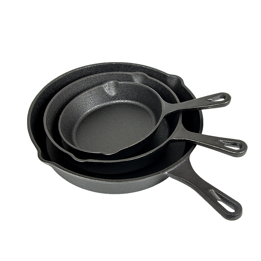 3 Piece Pre Seasoned Cast Iron Fry Pan Set