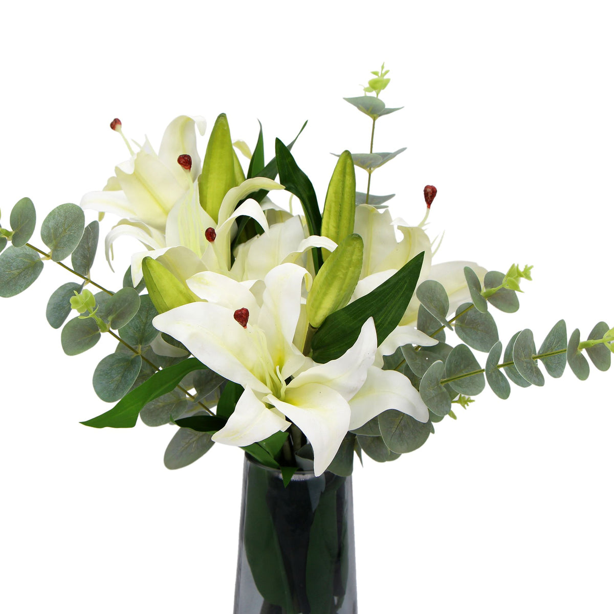 White Tiger Lily Bouquet With Eucalyptus