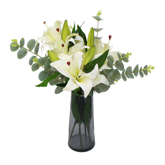 White Tiger Lily Bouquet With Eucalyptus