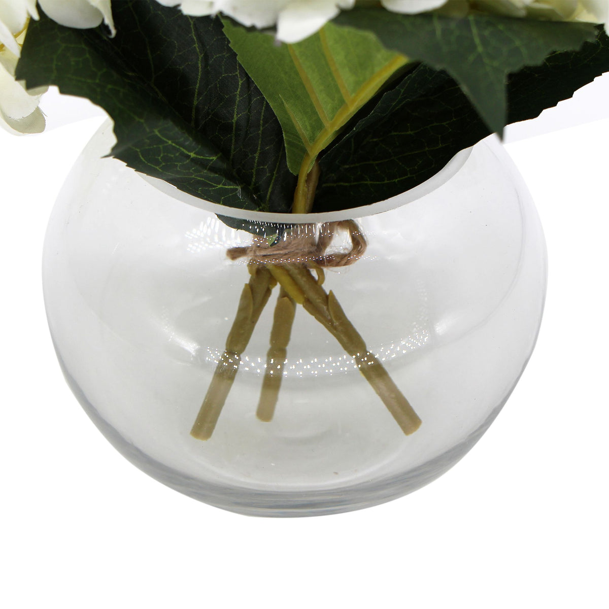 White Hydrangea With Glass Vase 23cm