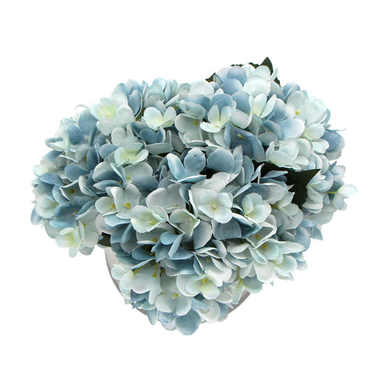 Flowering Blue Hydrangea With Glass Vase 23cm