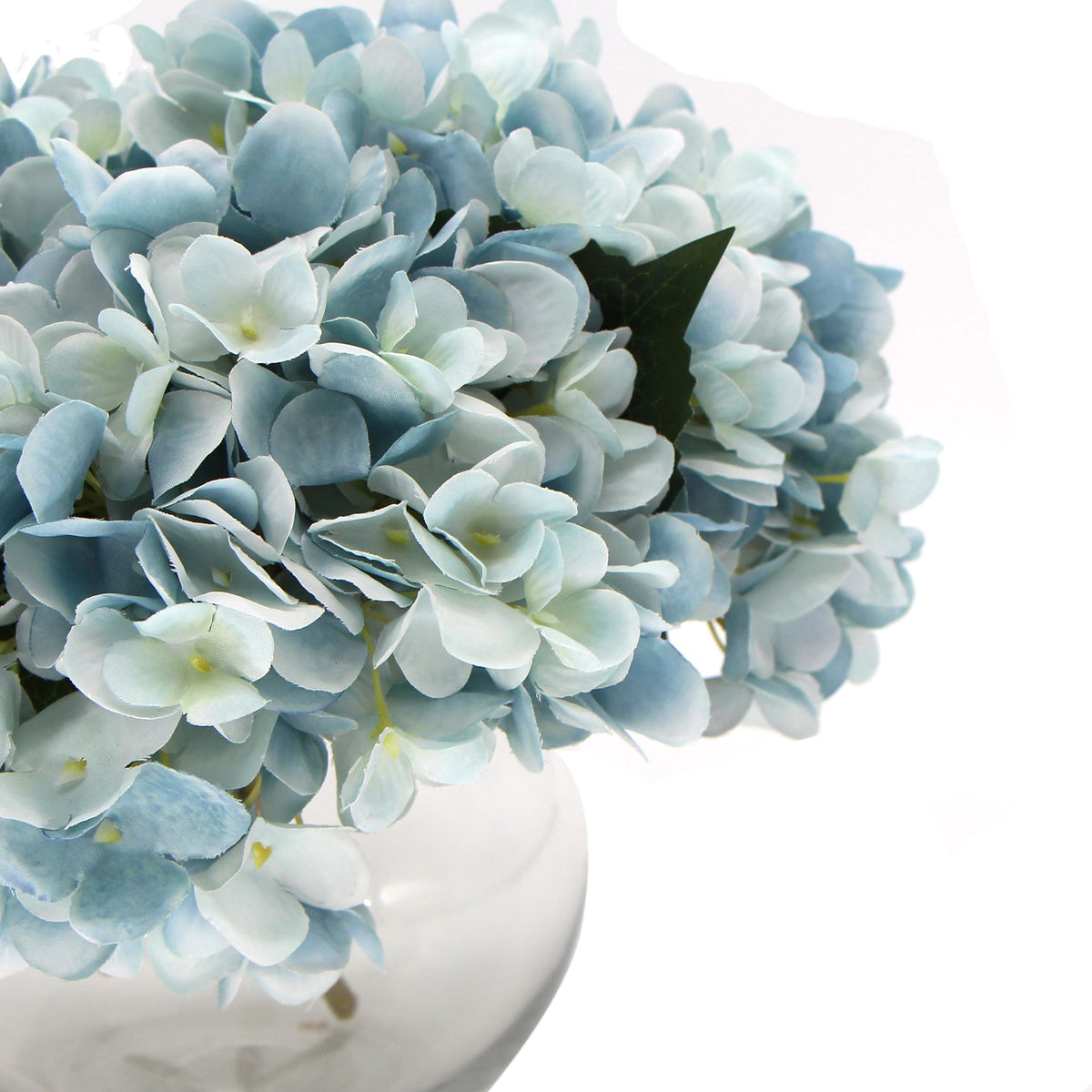 Flowering Blue Hydrangea With Glass Vase 23cm