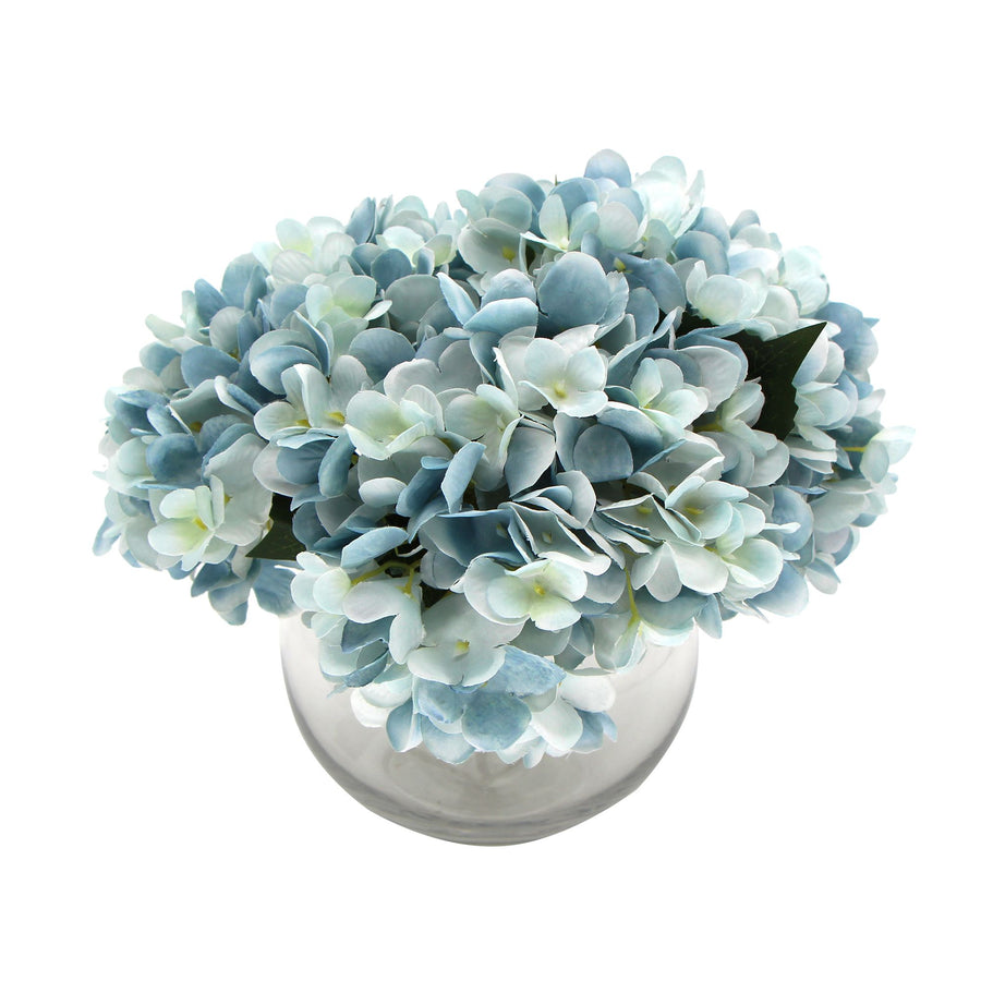 Flowering Blue Hydrangea With Glass Vase 23cm