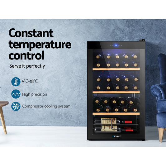 Devanti 34 Bottle Wine Cooler - Adjustable Temperature & Energy Efficient