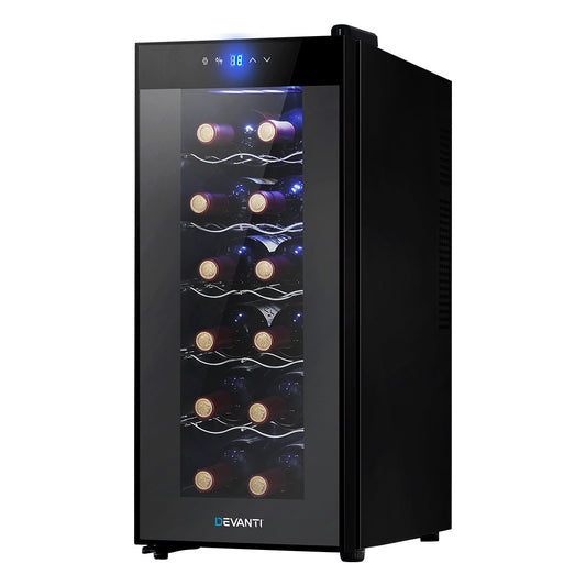 Devanti 12-Bottle Wine Cooler - Adjustable Thermostat & UV Glass Door
