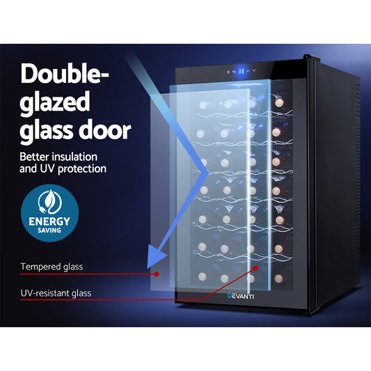 Devanti 28-Bottle Wine Cooler - Dual Zone with Touch Control Panel