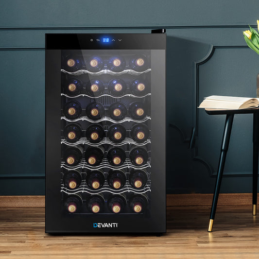 Devanti 28-Bottle Wine Cooler - Dual Zone with Touch Control Panel