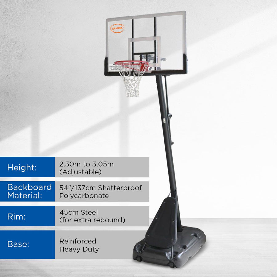 Kahuna Portable Basketball Hoop System 2.3 to 3.05m for Kids & Adults