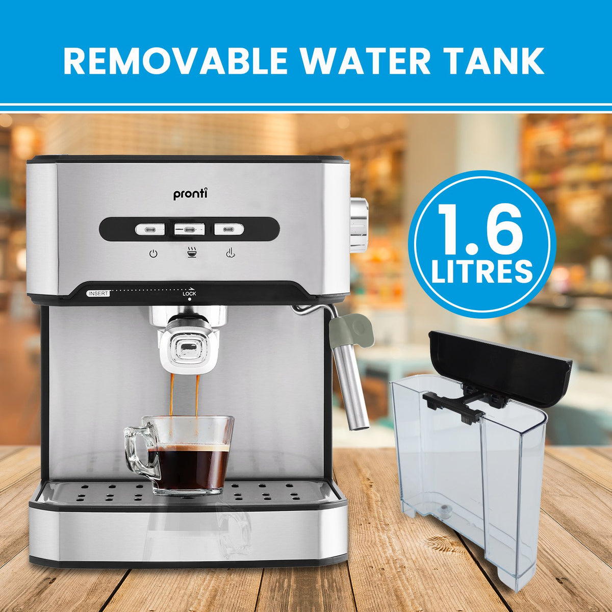 Pronti 1.6L Automatic coffee machine with steam frother