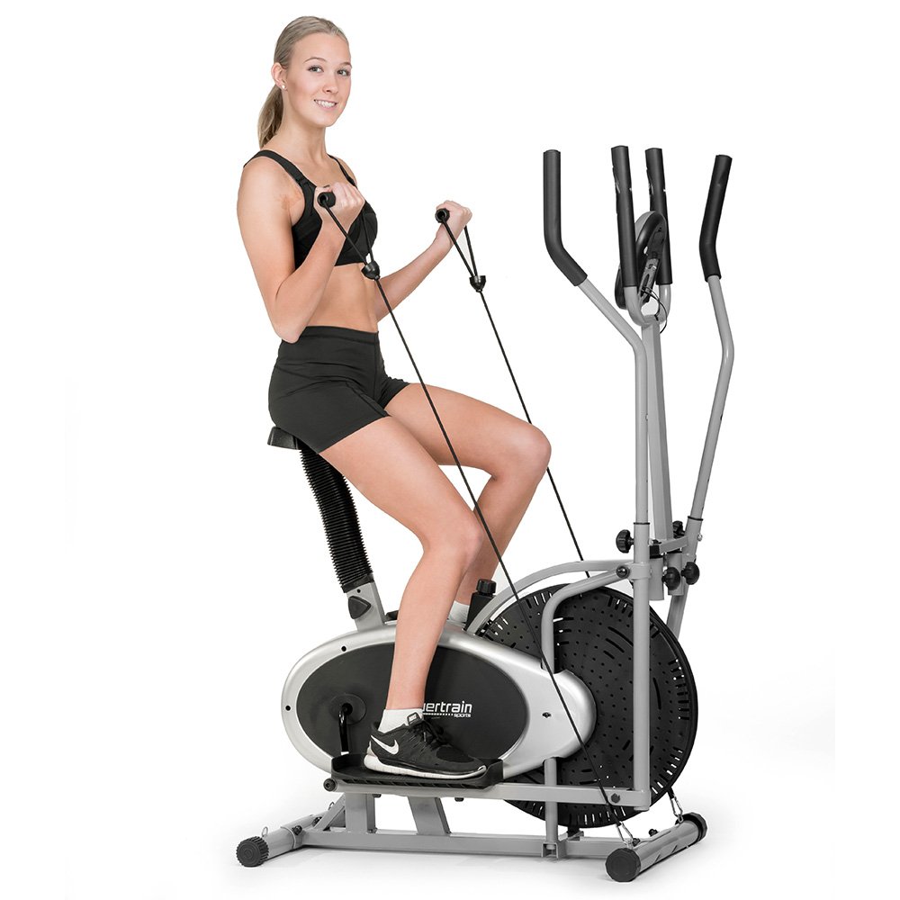 Powertrain 3-in-1 Elliptical Cross Trainer Exercise Bike with Resistance Bands