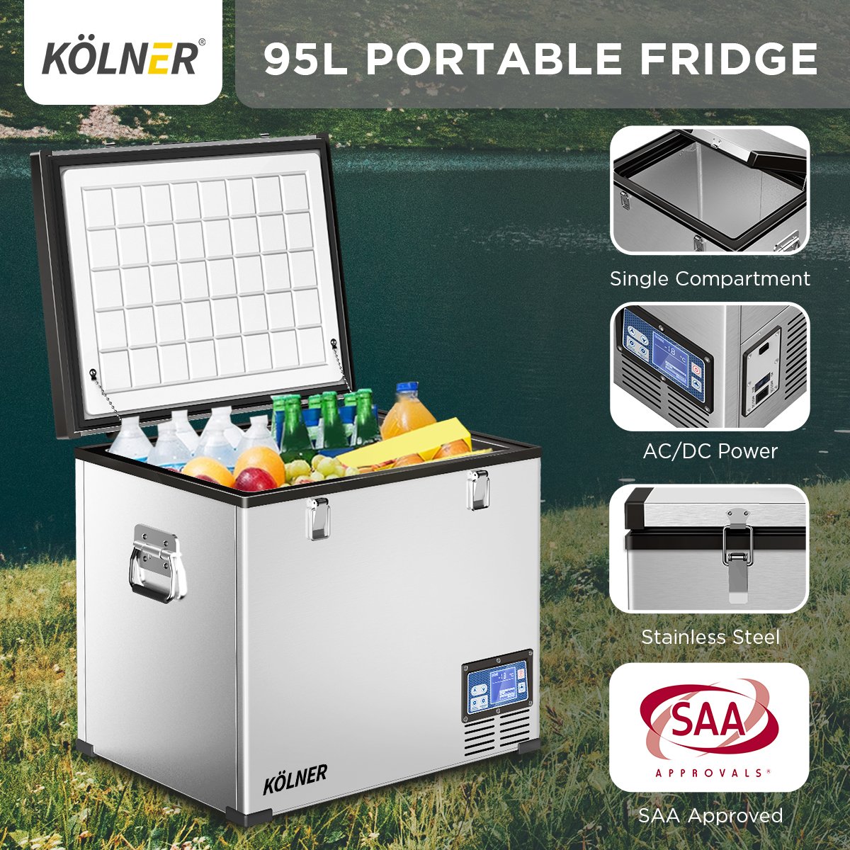 Kolner 95L Stainless Steel Portable Fridge Freezer