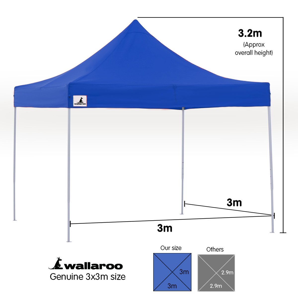 Gazebo Tent Marquee 3x3 PopUp Outdoor Wallaroo - Blue