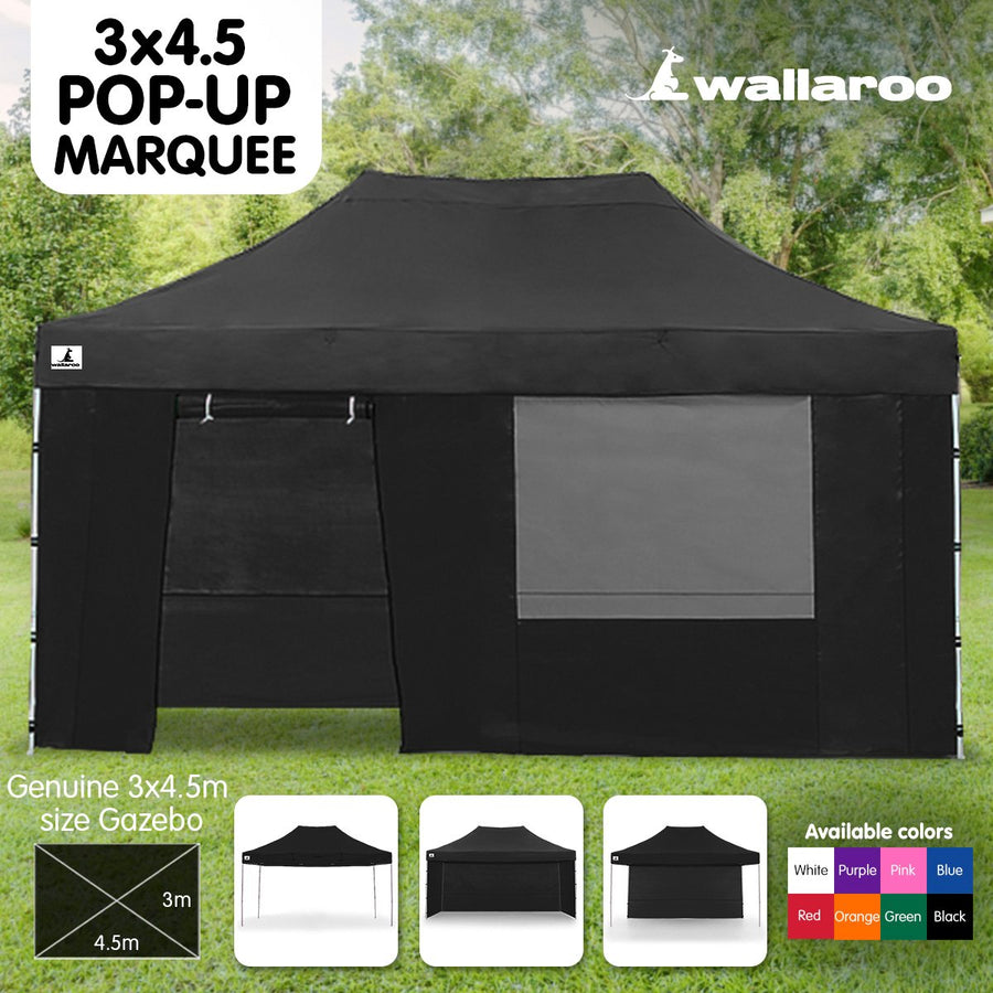 Gazebo Tent Marquee 3x4.5m PopUp Outdoor Wallaroo Black