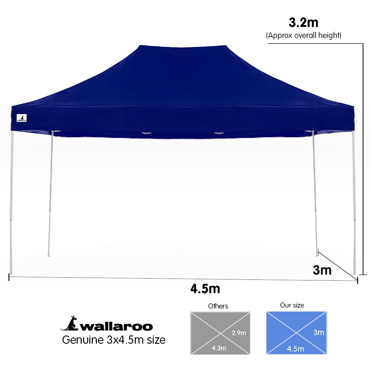 Gazebo Tent Marquee 3x4.5m PopUp Outdoor Wallaroo Blue