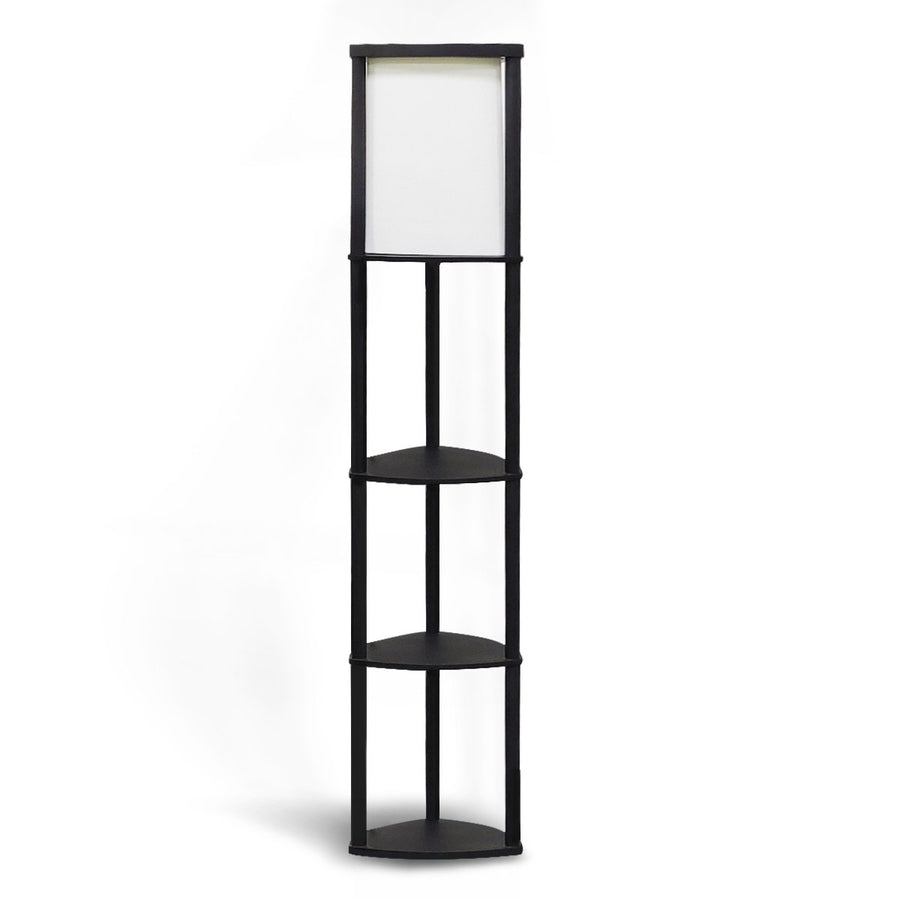 Sarantino Wood Etagere Floor Lamp in Tripod Shape 3 Wooden Shelves