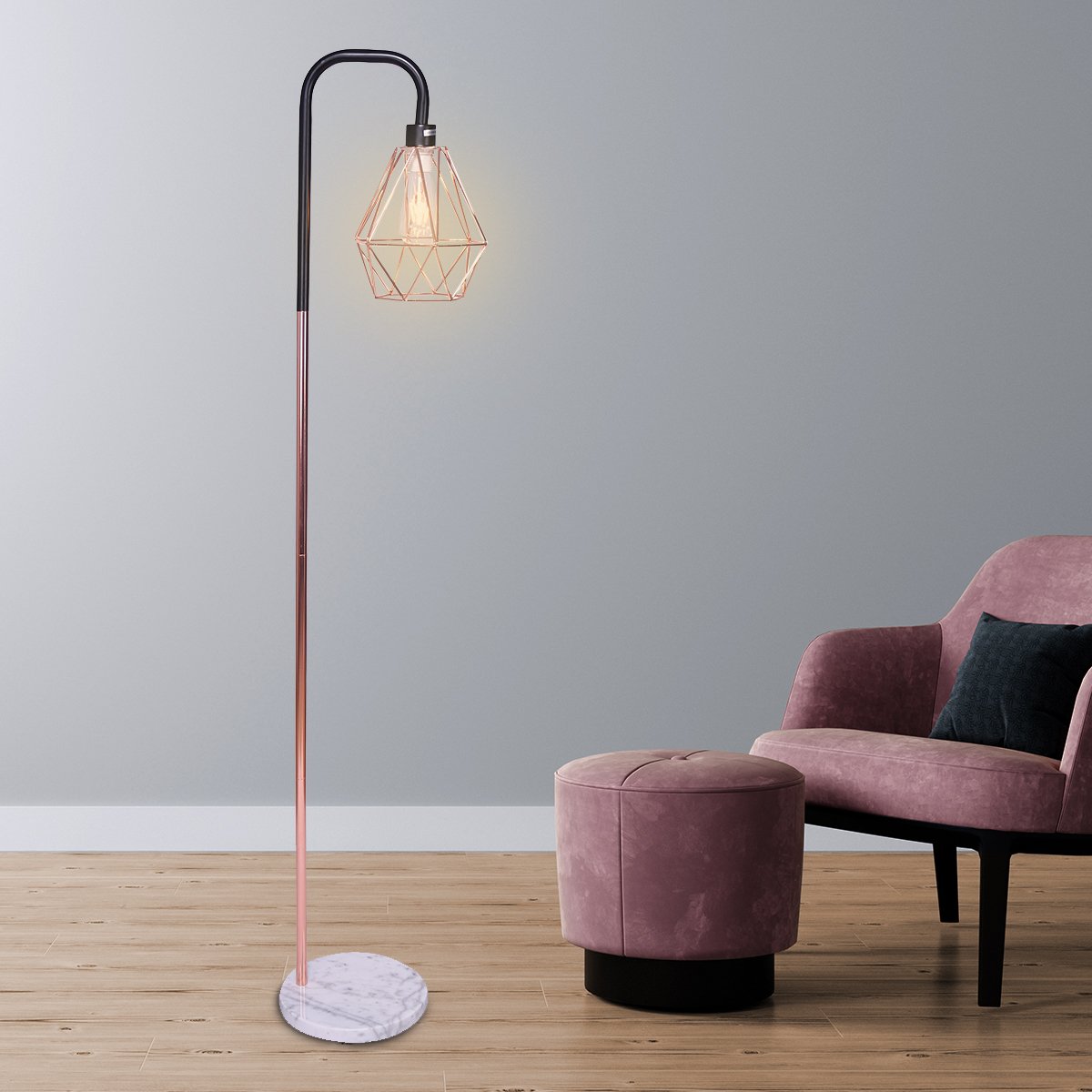 Sarantino Rose Gold Floor Lamp with Geometric Shade