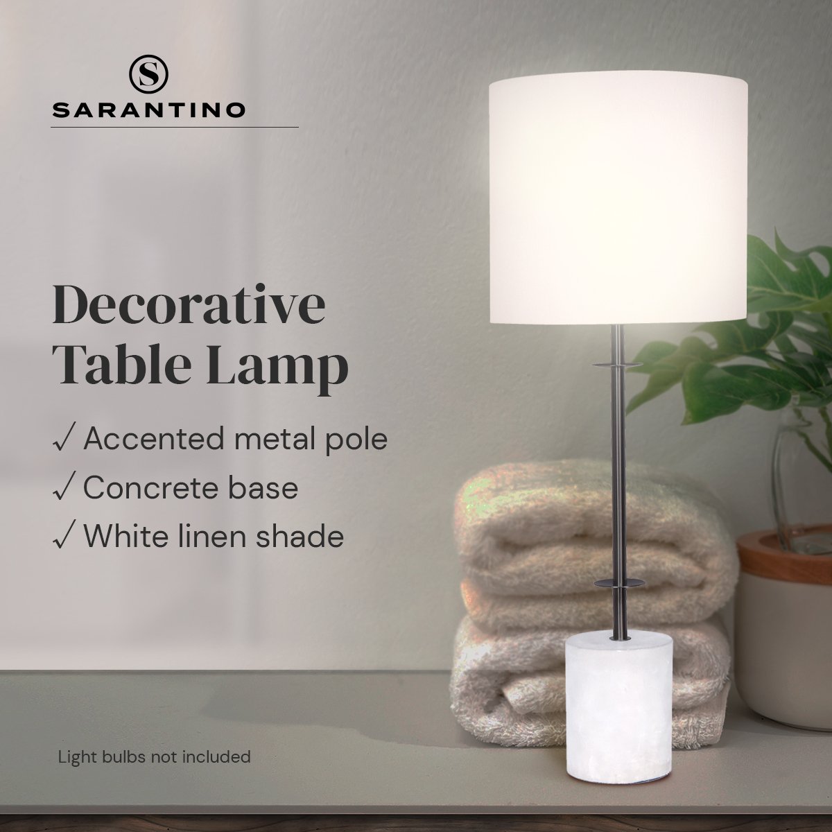 Sarantino Concrete & Metal Table Lamp with Off-White Linen Shade