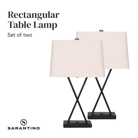 Sarantino Metal Table Lamps-Linen Shade-Cross Frame Stand