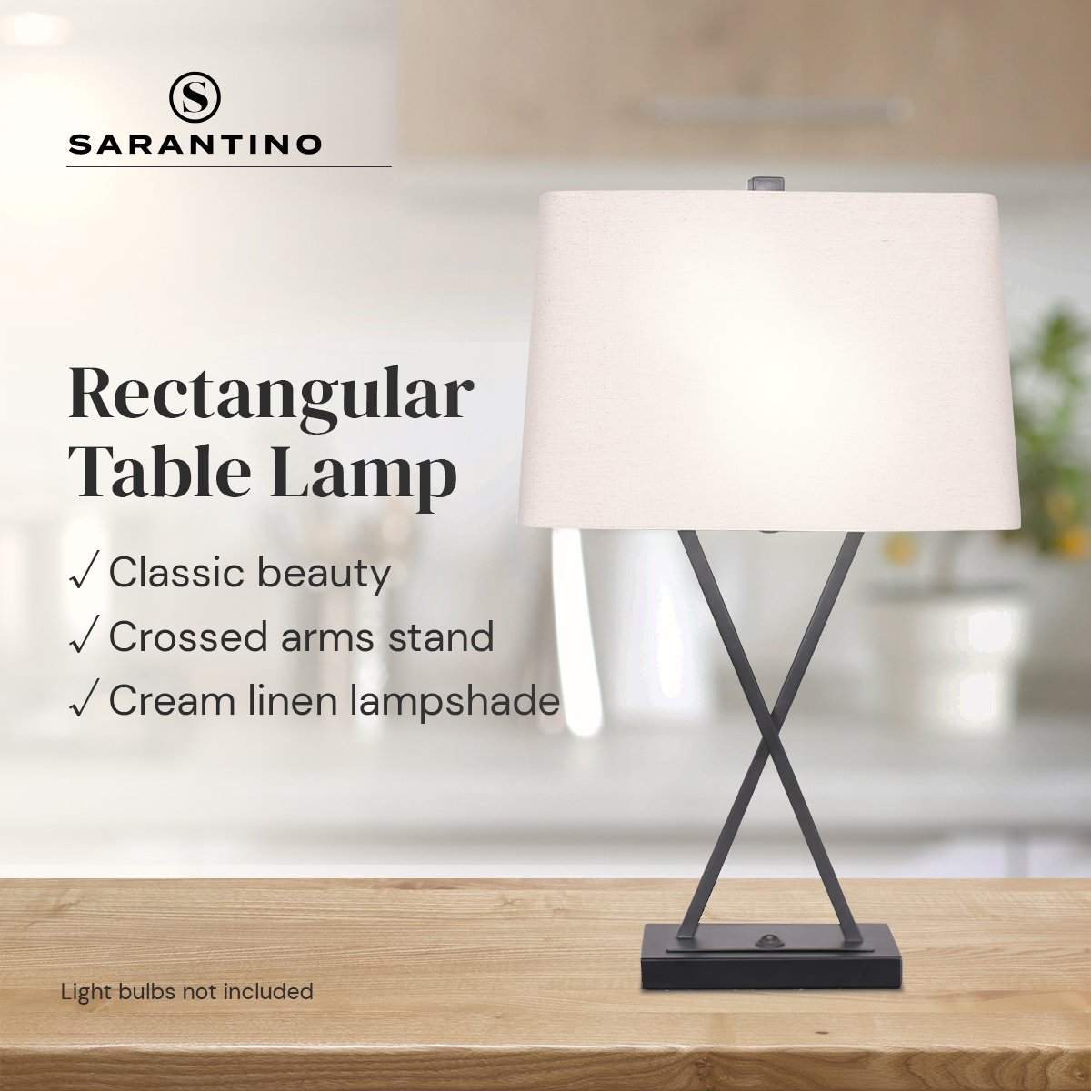 Sarantino Metal Table Lamps-Linen Shade-Cross Frame Stand