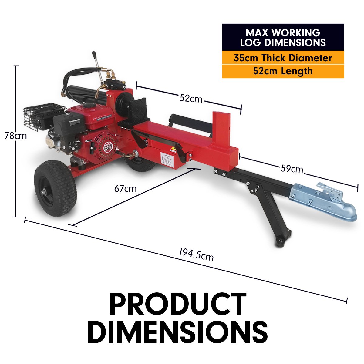 Ducar Petrol Log Splitter Wood Cutter - 20Ton