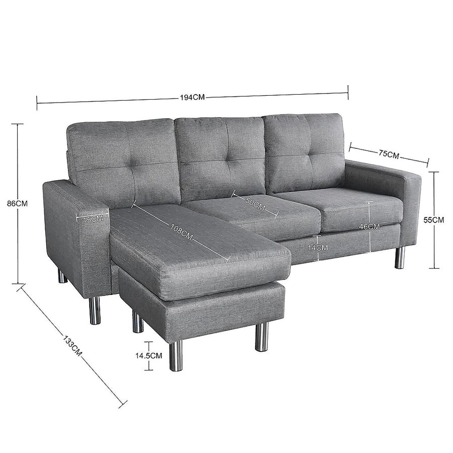 Sarantino Linen Sofa with Chaise Grey