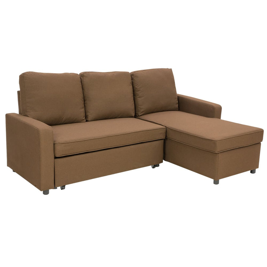 Sarantino Brown 3-Seater Sofa Bed with Chaise